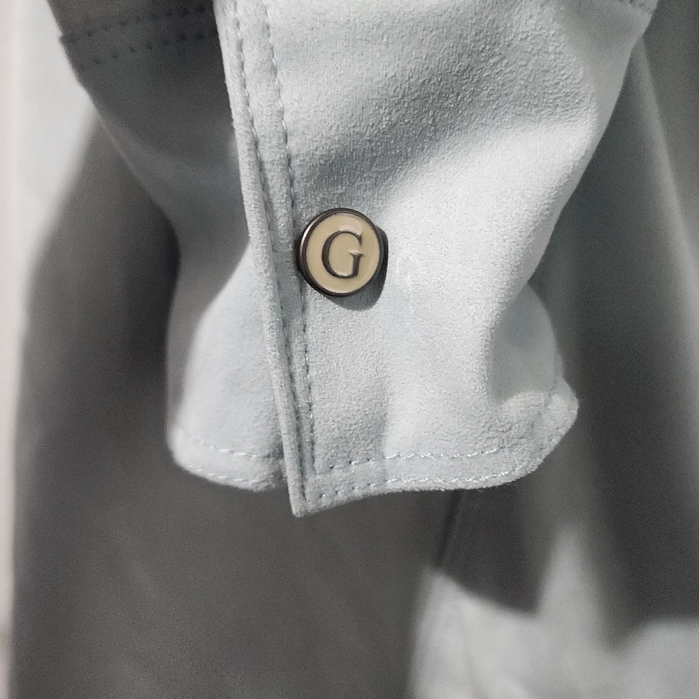 Guess Y2K Blue Faux Suede Snap Button Shirt Women size L - Picture 5 of 8